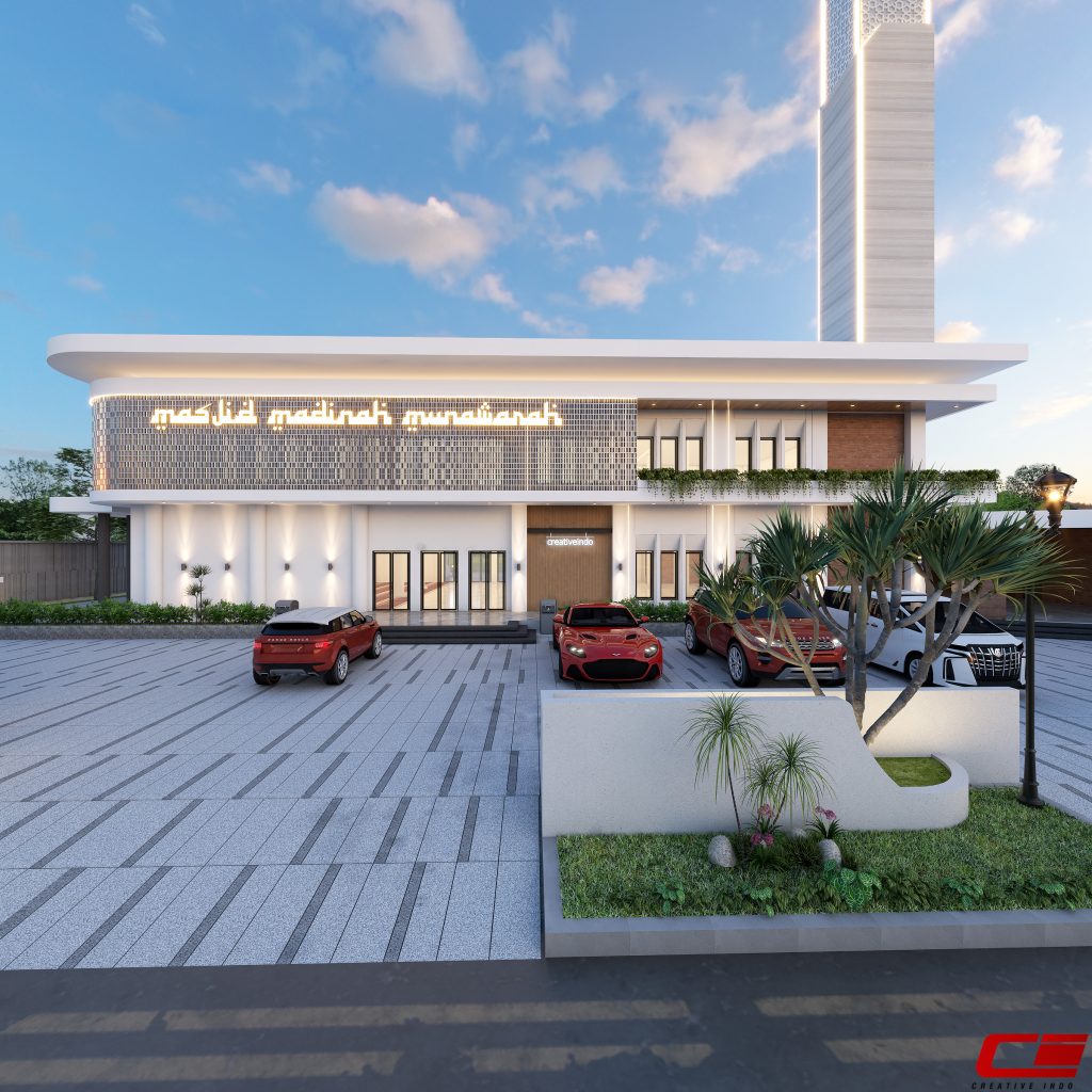 Desain masjid modern 2 lantai oleh Mr. Umar dari Jasa Arsitek Creative Indo.