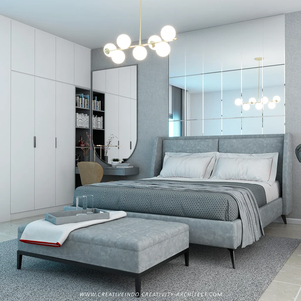 Desain interior kamar tidur modern.