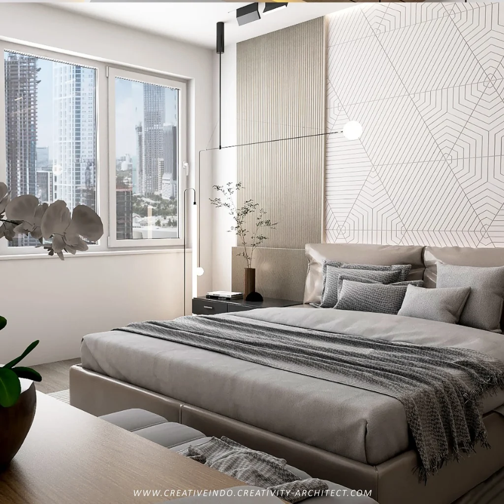 Desain interior kamar tidur modern.