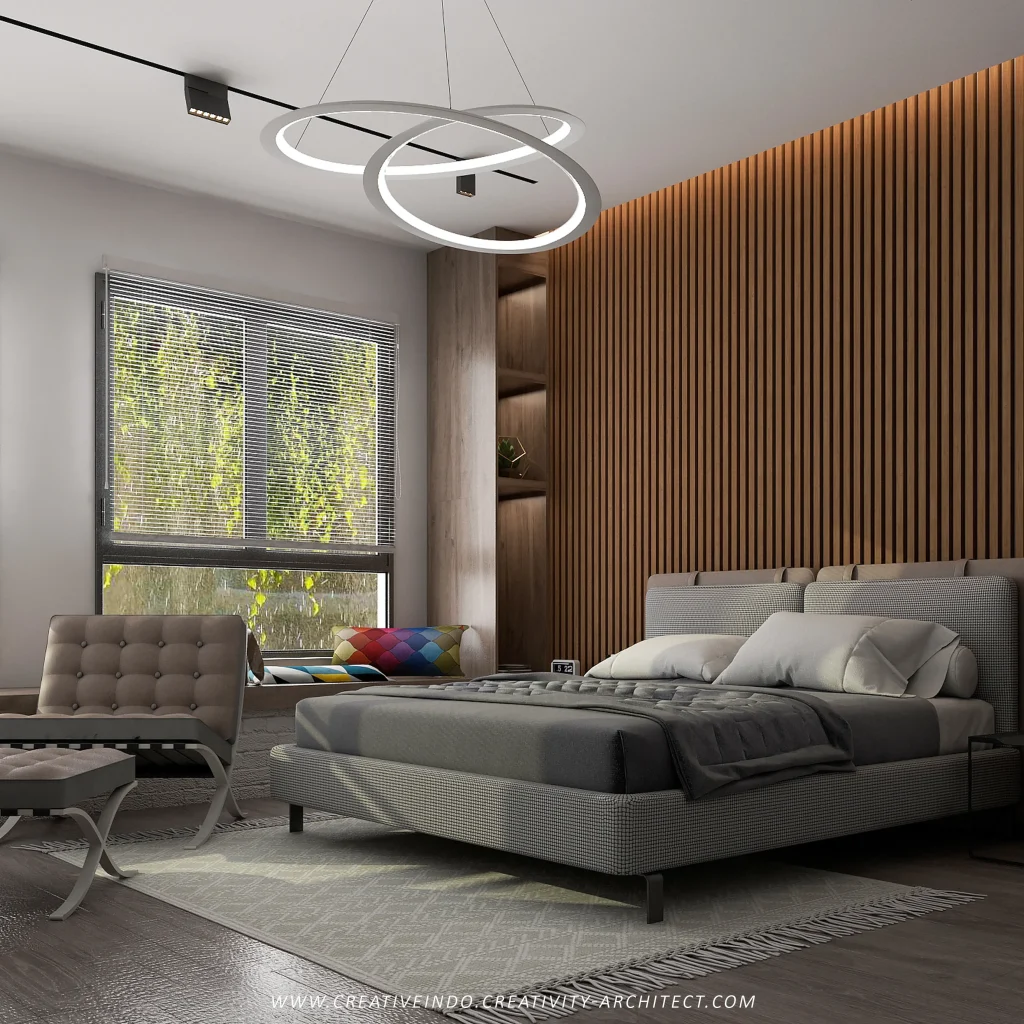 Desain interior kamar tidur modern.