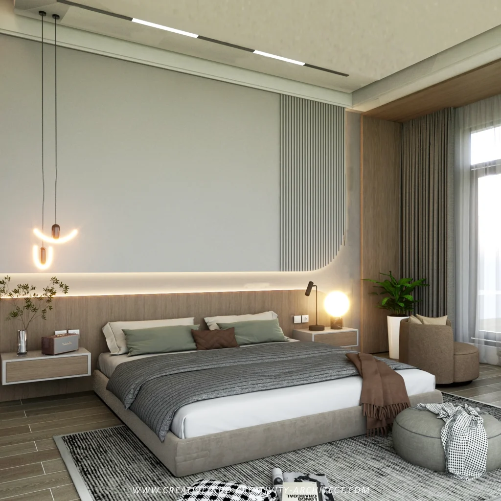 Desain interior kamar tidur modern.