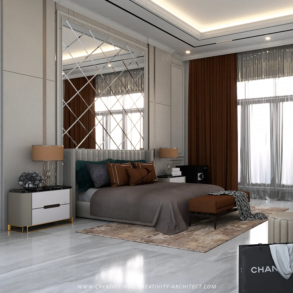 Desain interior kamar tidur modern.