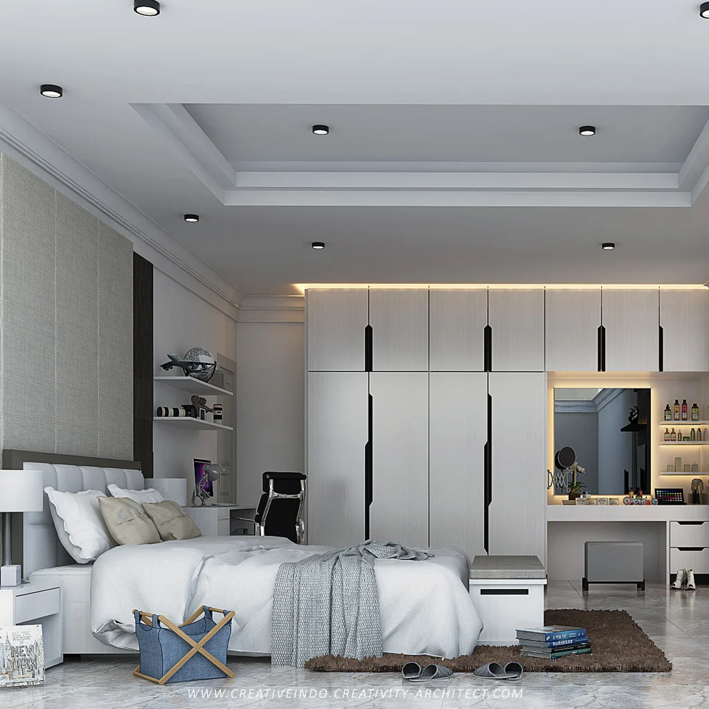 Desain interior kamar tidur modern.