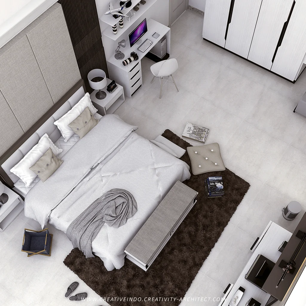 Desain interior kamar tidur modern.