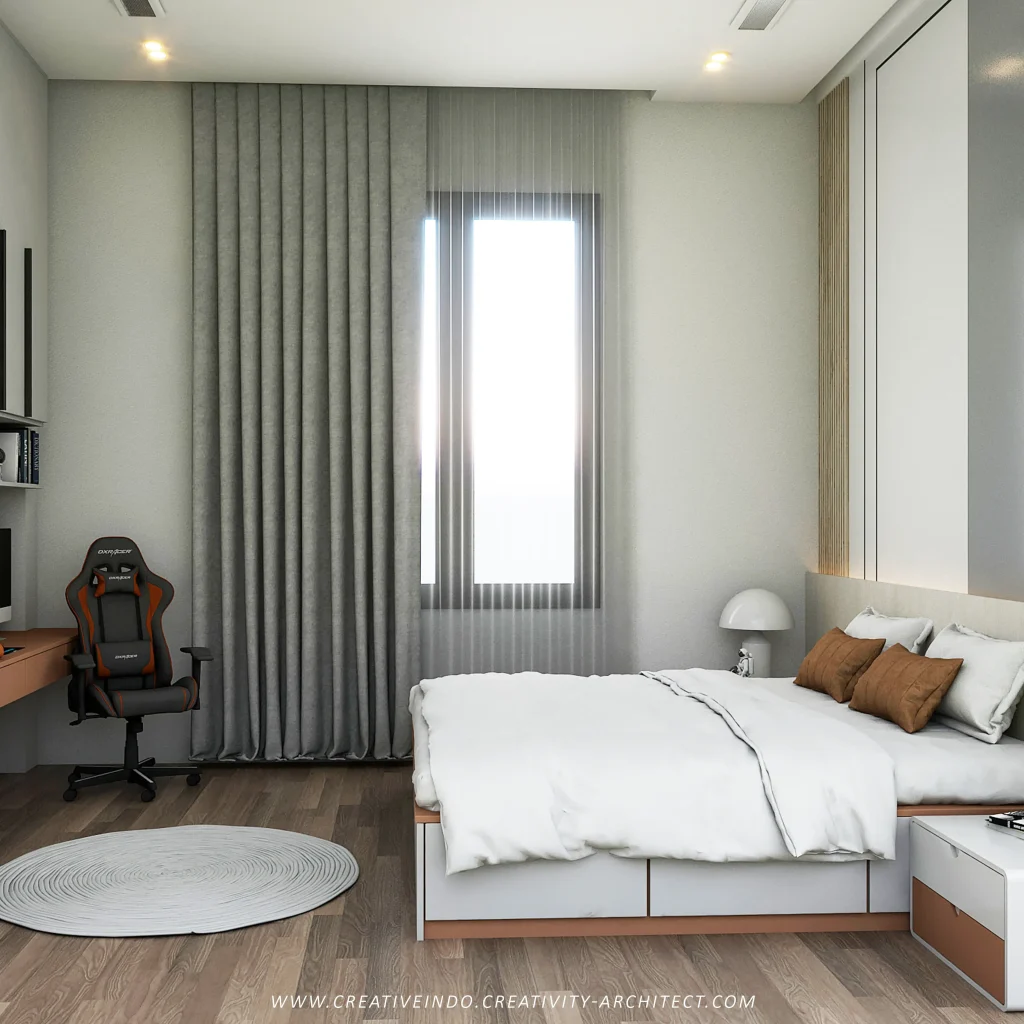 Desain interior kamar tidur modern.