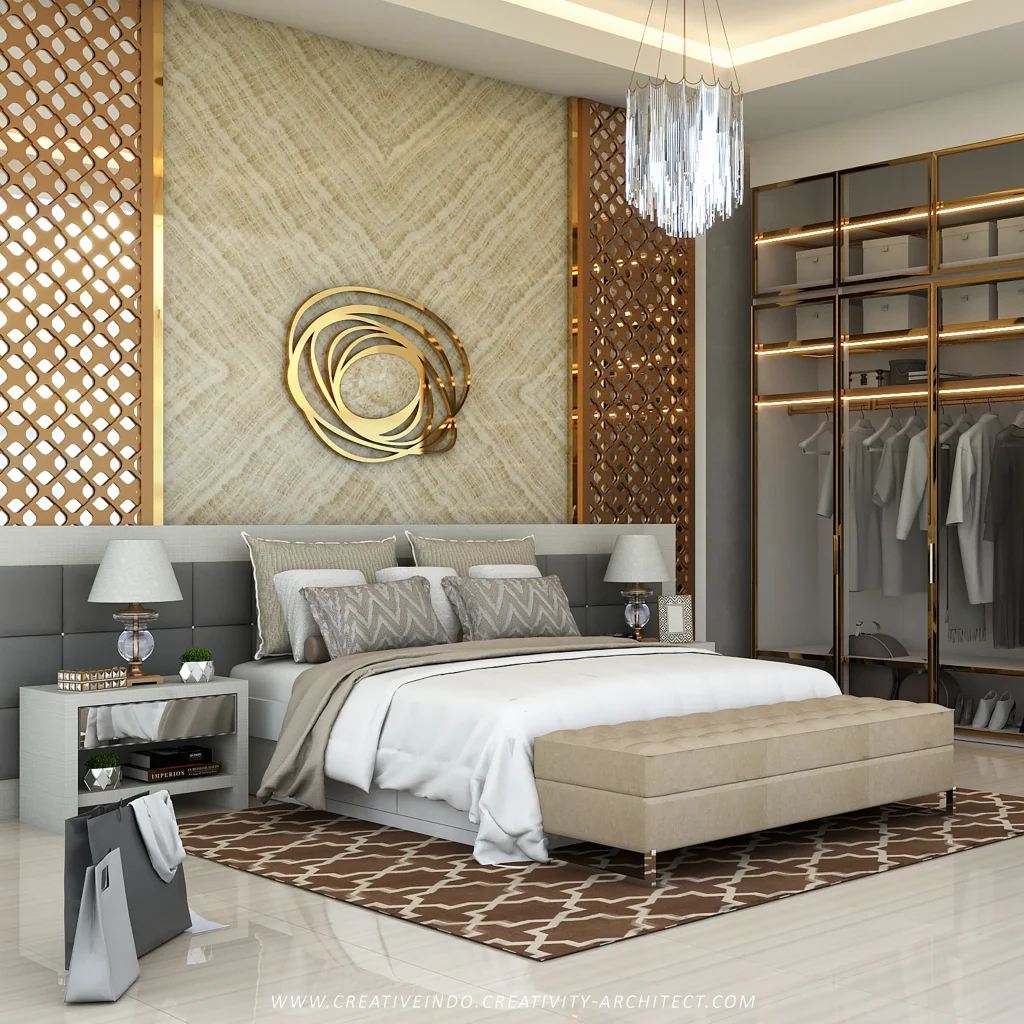 Desain interior kamar tidur modern.