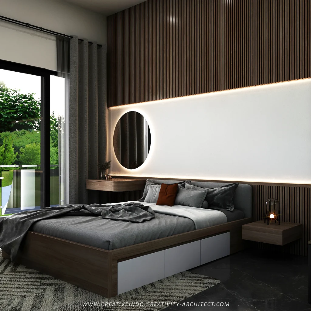 Desain interior kamar tidur modern.