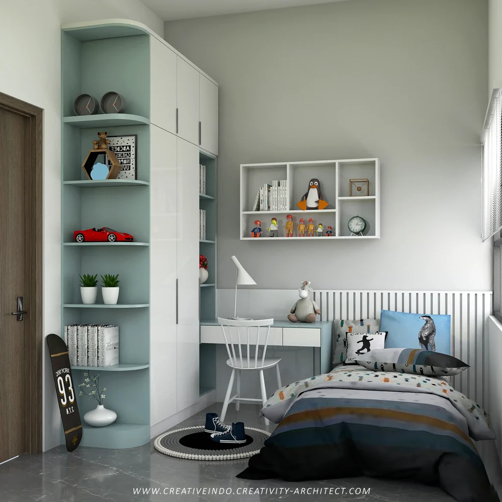 Desain interior kamar tidur modern.