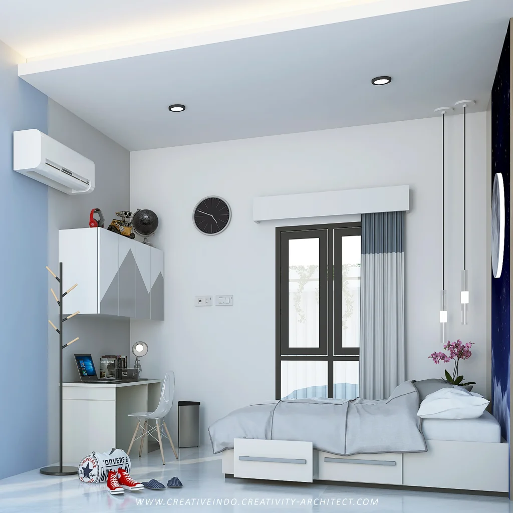 Desain interior kamar tidur modern.
