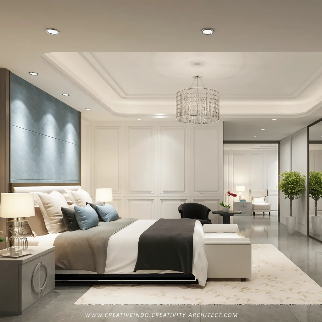 Desain interior kamar tidur modern.