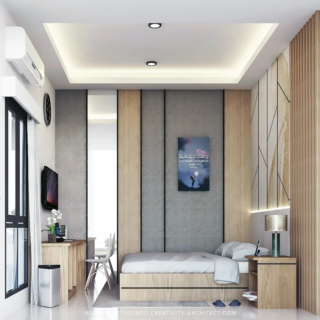 Desain interior kamar tidur modern.