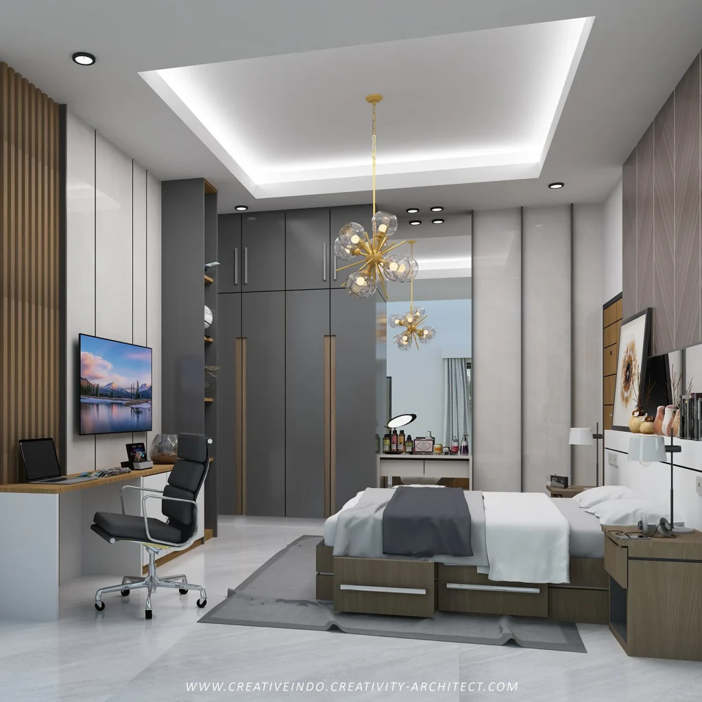 Desain interior kamar tidur modern.