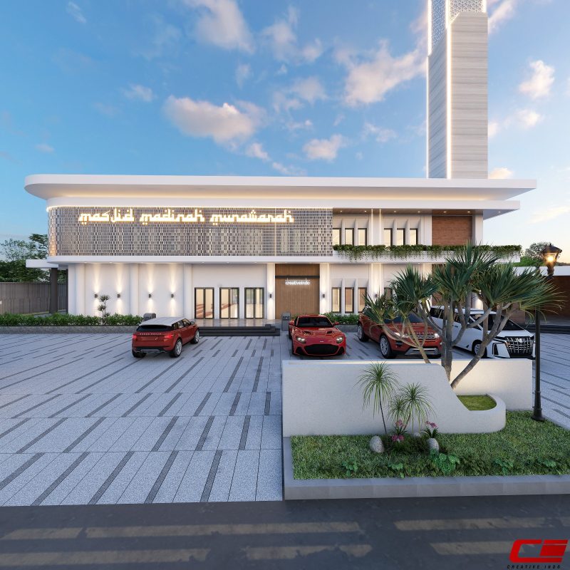 Desain masjid modern 2 lantai oleh Mr. Umar dari Jasa Arsitek Creative Indo.