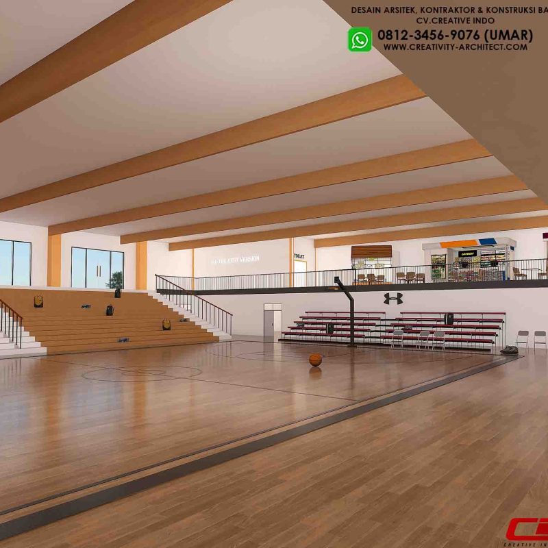 Desain sekolah modern gedung olahraga serbaguna.