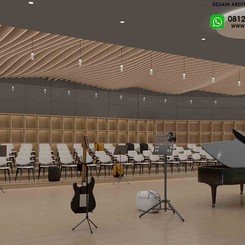 Desain sekolah modern gedung aula ruang pertemuan