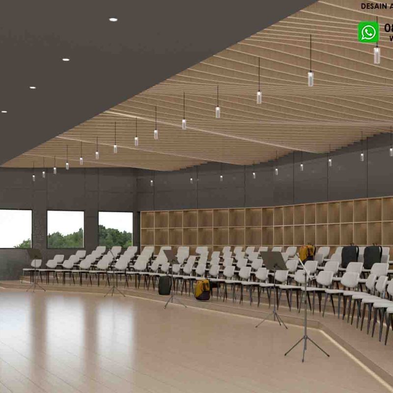 Desain sekolah modern gedung aula ruang pertemuan