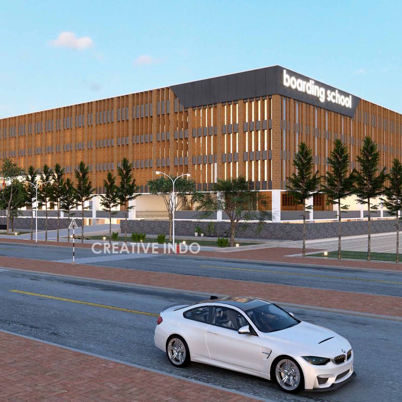Desain sekolah modern boarding school mewah.