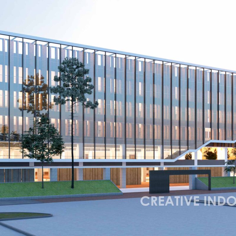 Desain sekolah modern gedung 4 lantai.