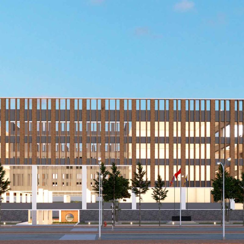 Desain gedung sekolah modern mewah.