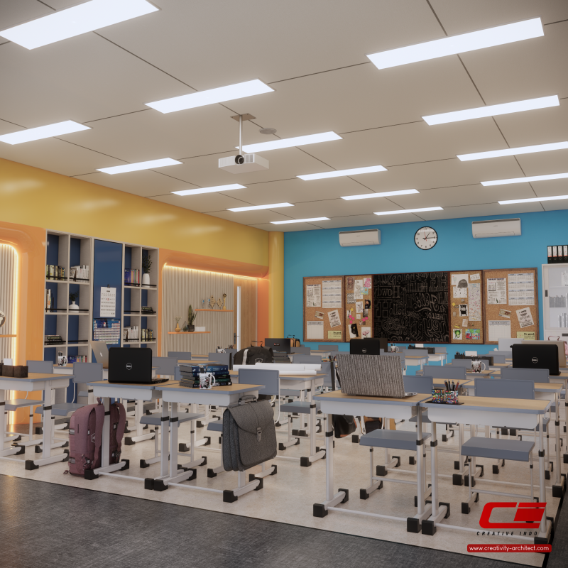 Desain sekolah ruang kelas modern minimalis untuk TK, SD, SMP, SMA 0001 oleh Creative Indo Arsitek